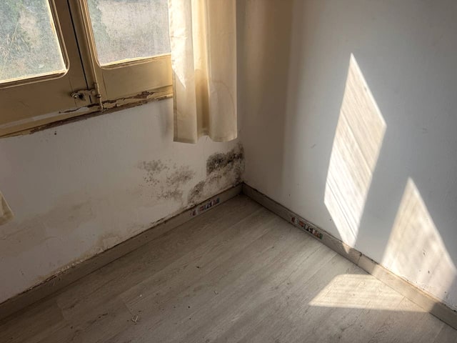 Affected wall area below a window before treatment.